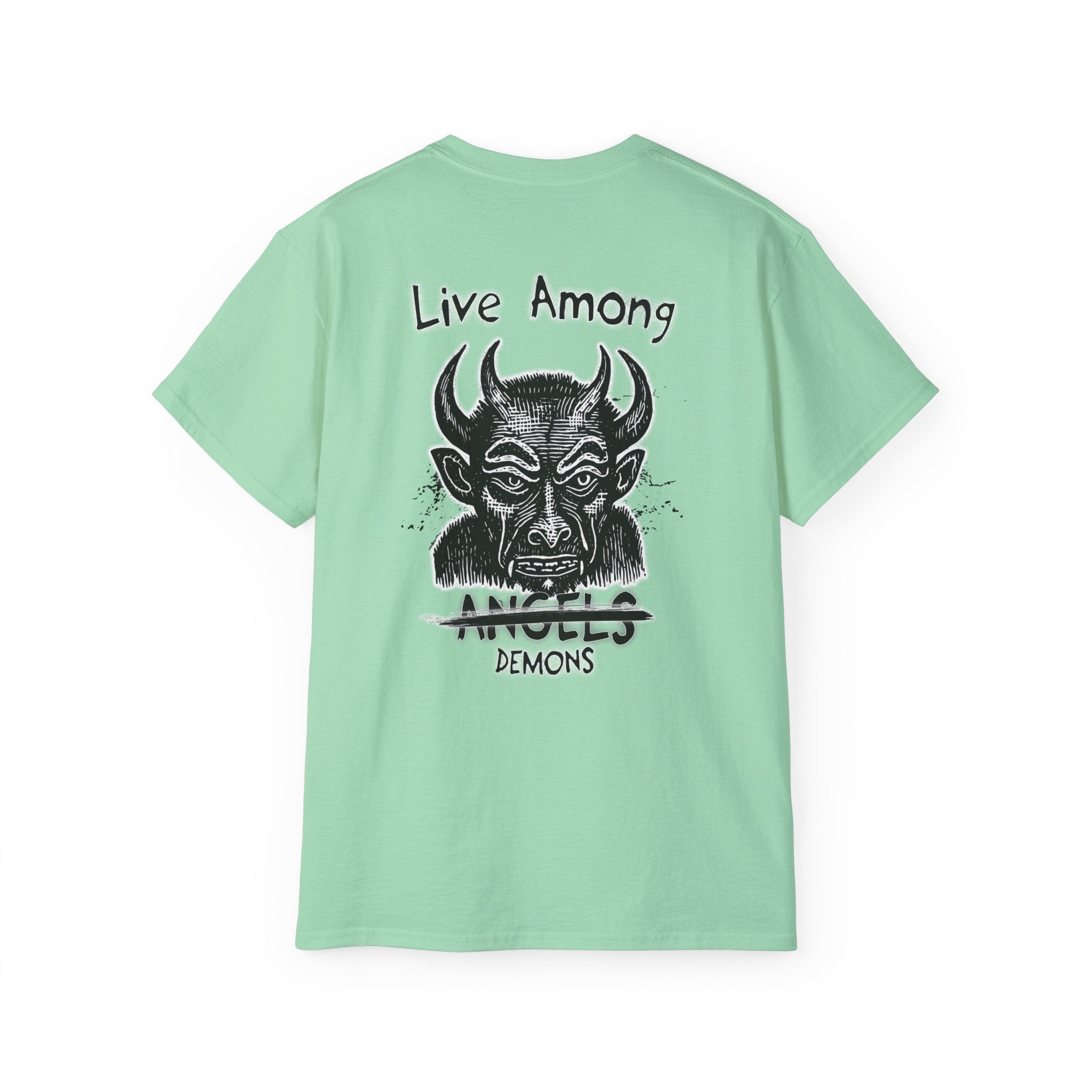 Live Among Demons - Unisex Cotton Tee (Back) - Damned Threads